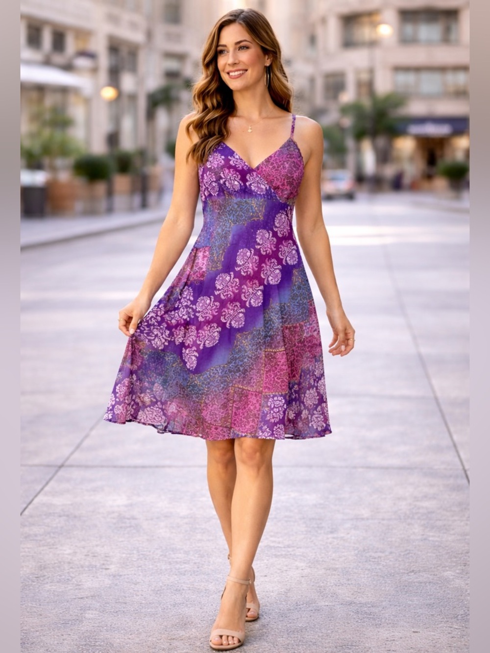 Forever 21 Floral Maxi Dress | Purple Pink Patchwork Print | Size Small
